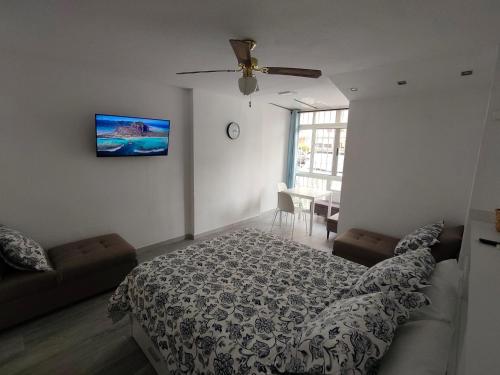 a bedroom with a bed and a tv on the wall at Agata 6 - 24h reception in Benalmádena