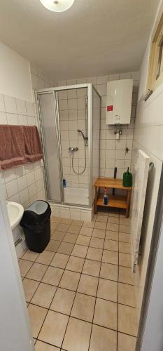 a bathroom with a shower and a toilet and a sink at Gasthaus Ochsen in Rottweil