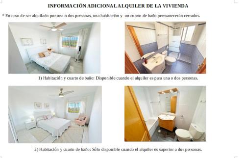 a collage of three pictures of a room at Apartamento luminoso con vistas al mar in Mijas Costa