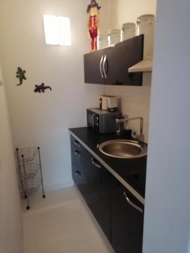 une cuisine avec un évier et un plan de travail dans l'établissement grand studio La Rochelle, à La Rochelle