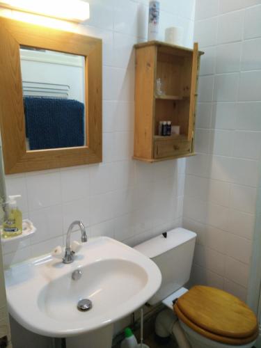 a bathroom with a sink and a toilet at La Maison Bleue in Exideuil