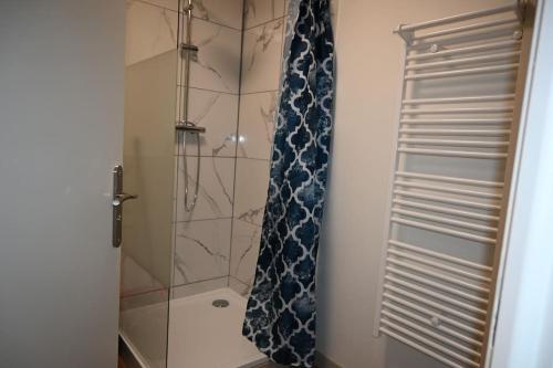 a bathroom with a shower with a glass door at Le Botanique Centre Clim WIFI in Châteauroux