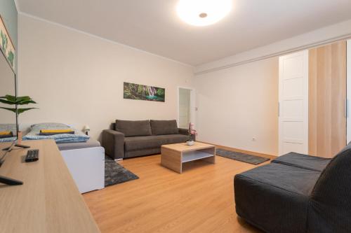 a living room with a couch and a table at B12 Apartment Budapest in Budapest