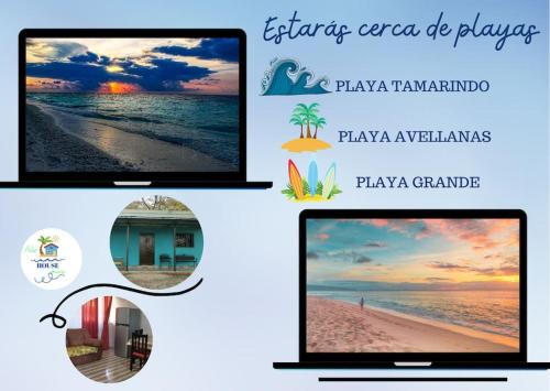 a collage of pictures of a beach and a computer screen at Tranquilo, WIFI y cerca de playas, ArLiz House in Guanacaste