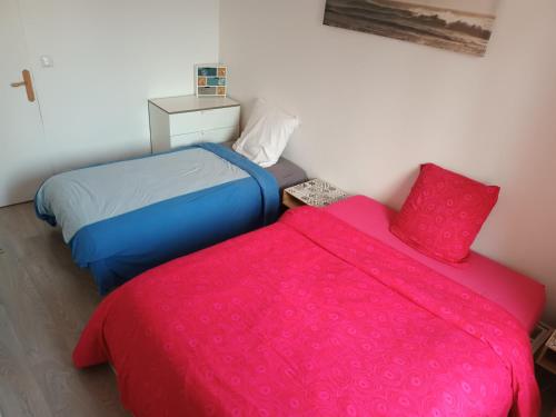 ル・シャトー・ドレロンにあるAdopt'îleのベッド2台が隣同士に設置された部屋です。