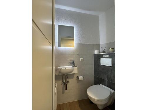 une salle de bains avec toilettes et lavabo dans l'établissement Raceweide - MarBi Alles inbegrepen, à Dangast