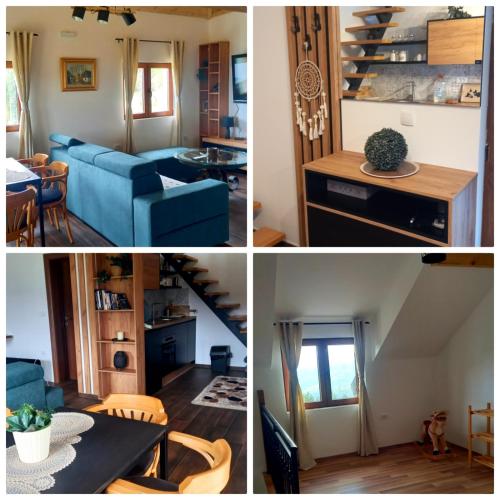 a collage of three pictures of a living room at Zlatna Jabuka Lux in Prijepolje