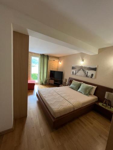 a bedroom with a large bed and a television at Apartments Villa Jovovic in Budva