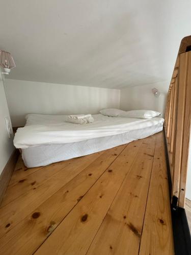 Ce lit se trouve dans un dortoir doté de parquet. dans l'établissement Studio Tassin centre, à Tassin-la-Demi-Lune