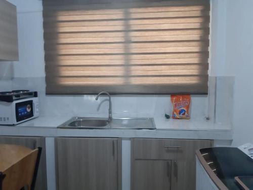 a kitchen counter with a sink and a window at The Alpha* residence in Tema