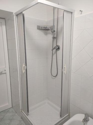 a shower with a glass door in a bathroom at SUITE HOME VIA ROMA in SantʼAntonio Abate
