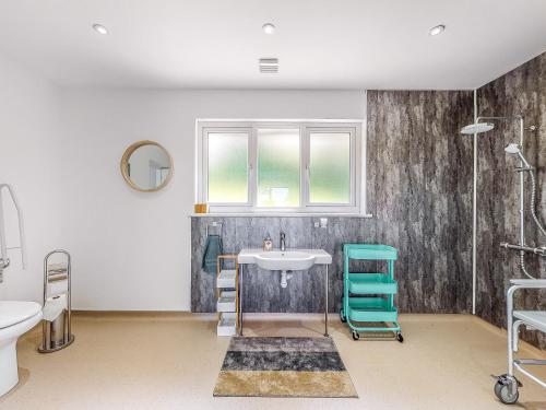 a bathroom with a sink and a window at Great Tree House in Llangranog