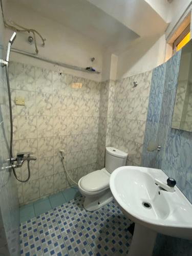 a bathroom with a toilet and a sink at Blue Sky Guest House And Restaurant in Nallathaniya