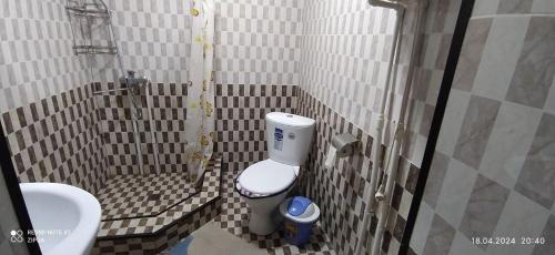 a small bathroom with a toilet and a sink at Khiva Saodat Guest House in Khiva