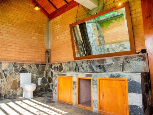 ein Bad mit einem WC und einem Spiegel in der Unterkunft Tea Forest Eco Lodge in Kandy
