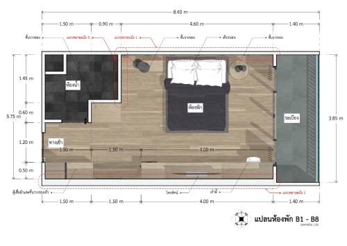 a plan of a small bathroom with a floor at J2 Hotel in Kamphaeng Phet