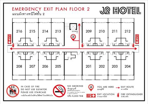 un diagrama de un plan de salida de emergencia para un hospital en J2 Hotel en Kamphaeng Phet