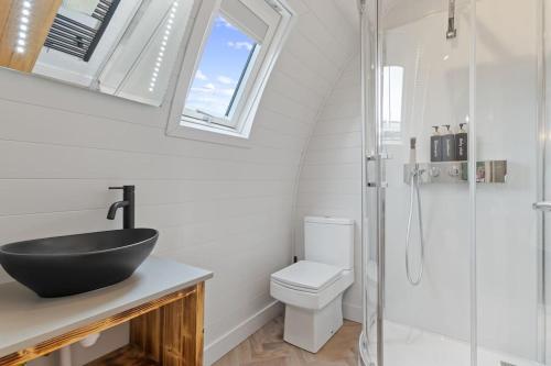 łazienka z umywalką i toaletą w obiekcie Choller Lodges - The Barn House With Hot Tub w mieście Arundel