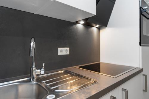 a kitchen with a sink and a counter top at Amelie chez Inez in Radolfzell am Bodensee