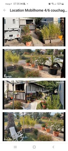 un collage de photos d'une maison avec des plantes dans l'établissement Grand Mobilhome, à Hyères