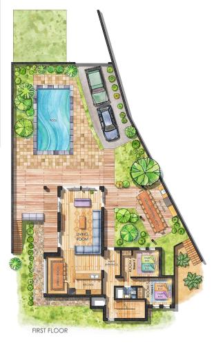 a floor plan of a house with a pool at Retreat Villa, Full Amenities, up to 40ppl in Lisbon