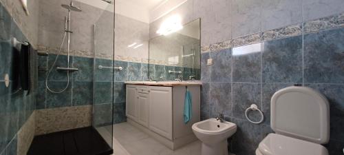 een badkamer met een toilet, een wastafel en een douche bij Superbe Villa - piscine privée in Silves