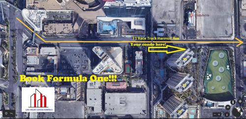 a map of a city with a red and yellow arrow at MGM Signature-34-819 F1 Track & Strip View Studio in Las Vegas