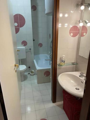 a bathroom with a shower and a sink and a toilet at Alloggio a picco sul mare in Grimaldi