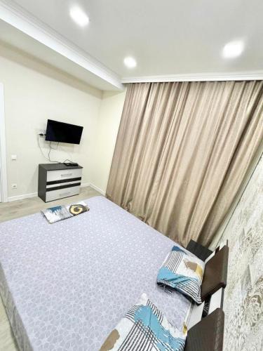 een slaapkamer met een groot bed en een televisie bij Amazing apartament Ultra central in Chişinău