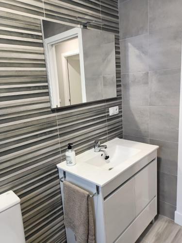 een badkamer met een wastafel en een spiegel bij Nuevo Garcia Lorca in Cádiz