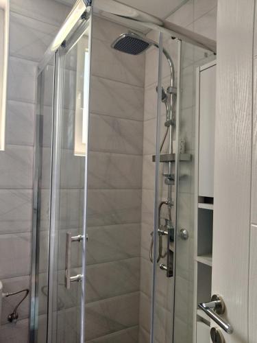 a shower with a glass door in a bathroom at Studio SIESTA in Vrnjačka Banja
