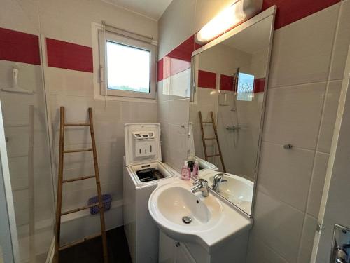 Un baño pequeño con lavabo y espejo. en Appartement T2, en Argelès-Gazost