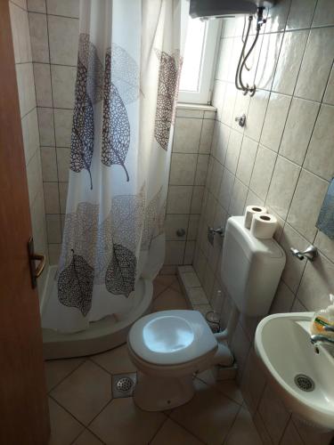 a small bathroom with a toilet and a sink at Royal Apartments in Neum