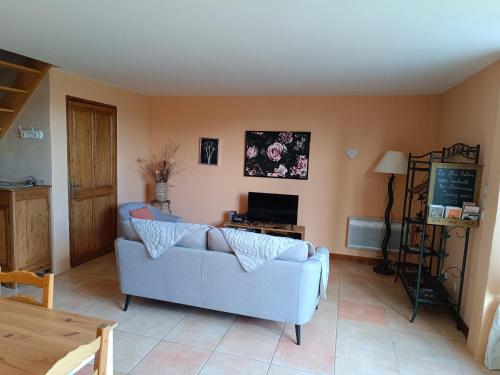 een woonkamer met een bank en een tv bij Le Mas Relax in Cavaillon
