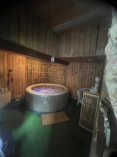 un bagno con una grande vasca in una stanza di Les Balcons du Pastel a Puylaurens