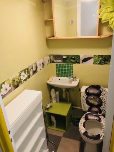 une petite salle de bain avec toilettes et lavabo dans l'établissement La Barbacane, à Lapalme