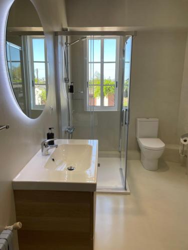 a bathroom with a sink and a shower and a toilet at Santa Eulalia in Lugo