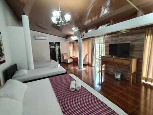 a living room with a bed and a television at Hotel El Bosque Valledupar in Valledupar