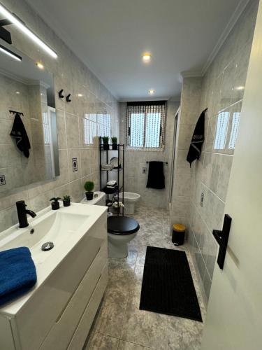 La salle de bains est pourvue d'un lavabo, de toilettes et d'une douche. dans l'établissement Apartamento Veracruz 200 m de la Playa, à Gandía