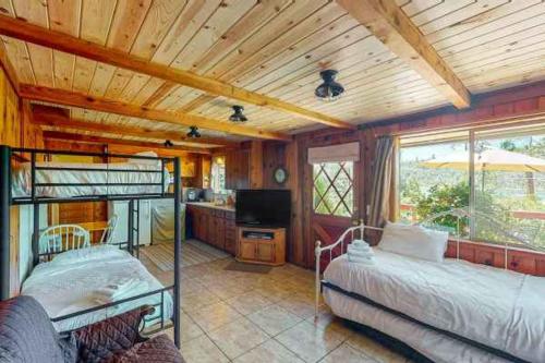 a bedroom with a bed and a tv in a room at Fox Lakeview Home in Bass Lake