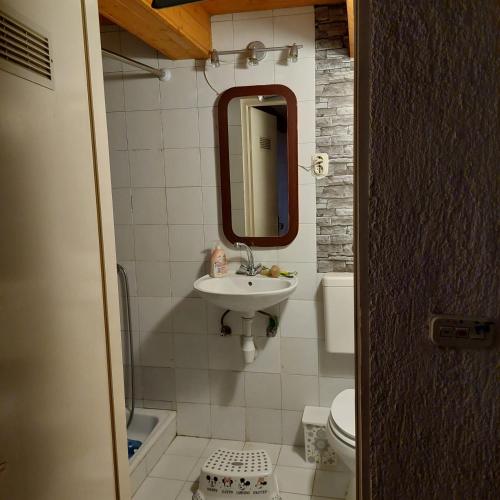 a bathroom with a sink and a mirror at Kuća za odmor Arija in Novi Vinodolski