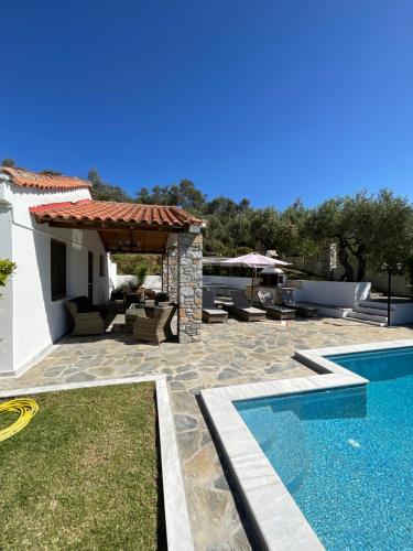 eine Villa mit einem Pool und einem Haus in der Unterkunft Skiathos Island Villas in Skiathos-Stadt