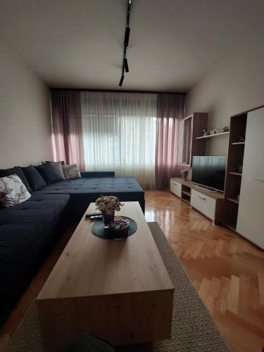 ein Wohnzimmer mit einem Sofa und einem Couchtisch in der Unterkunft Balkan HOME in Kalna