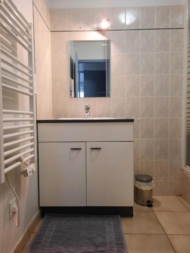 a bathroom with a sink and a mirror at Le créateur - Au coeur de la Ville Haute in Pornic