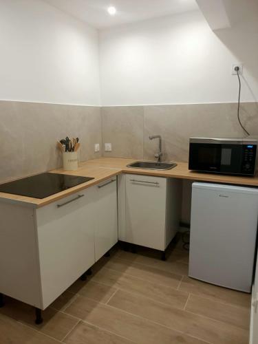 une petite cuisine avec un évier et un micro-ondes dans l'établissement 06BT - Nice studio close to everything, à Nice