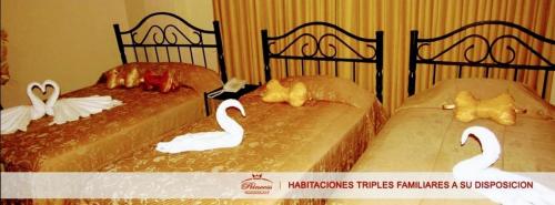 duas camas com cisnes por cima em PRINCESS em Tacna