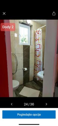 a bathroom with a shower and a toilet and a sink at Dody apartmani in Leskovac