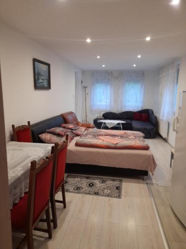 a living room with two beds and a couch at Gábor - lak in Miskolc