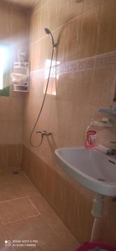 a bathroom with a sink and a shower at Villa tradesionelle in Ghazoua