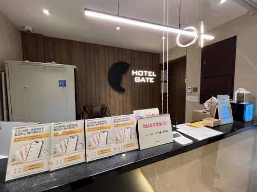 a display of books on a counter in a hotel room at Hotel Gate in Incheon